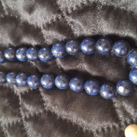 Elegant Blue and Tan Beaded Necklace - Picture 2 of 4
